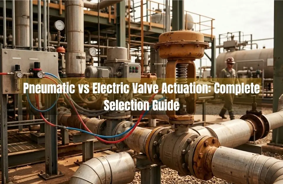 A high-resolution editorial photograph of an industrial oil and gas facility displaying a pneumatic valve actuator with a spring-return mechanism